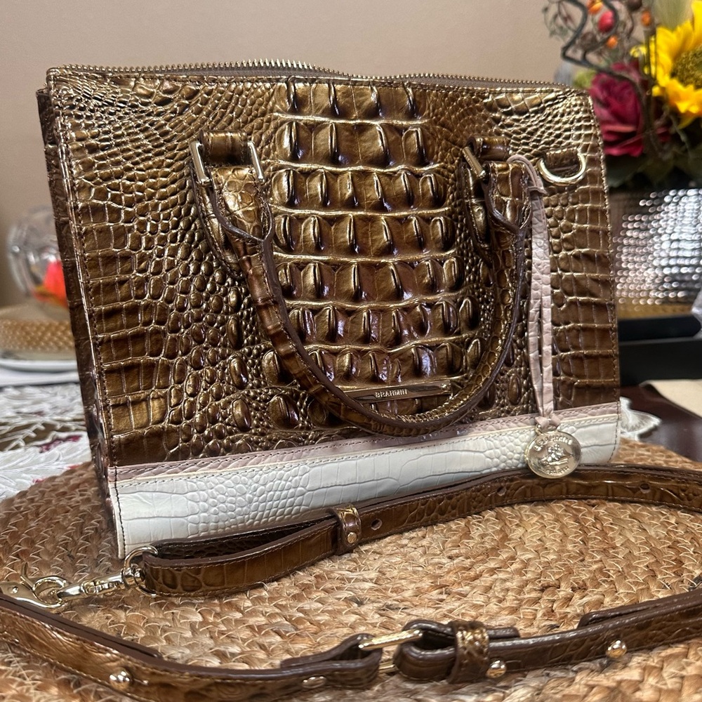 Elegant Brown Crocodile-Embossed Handbag